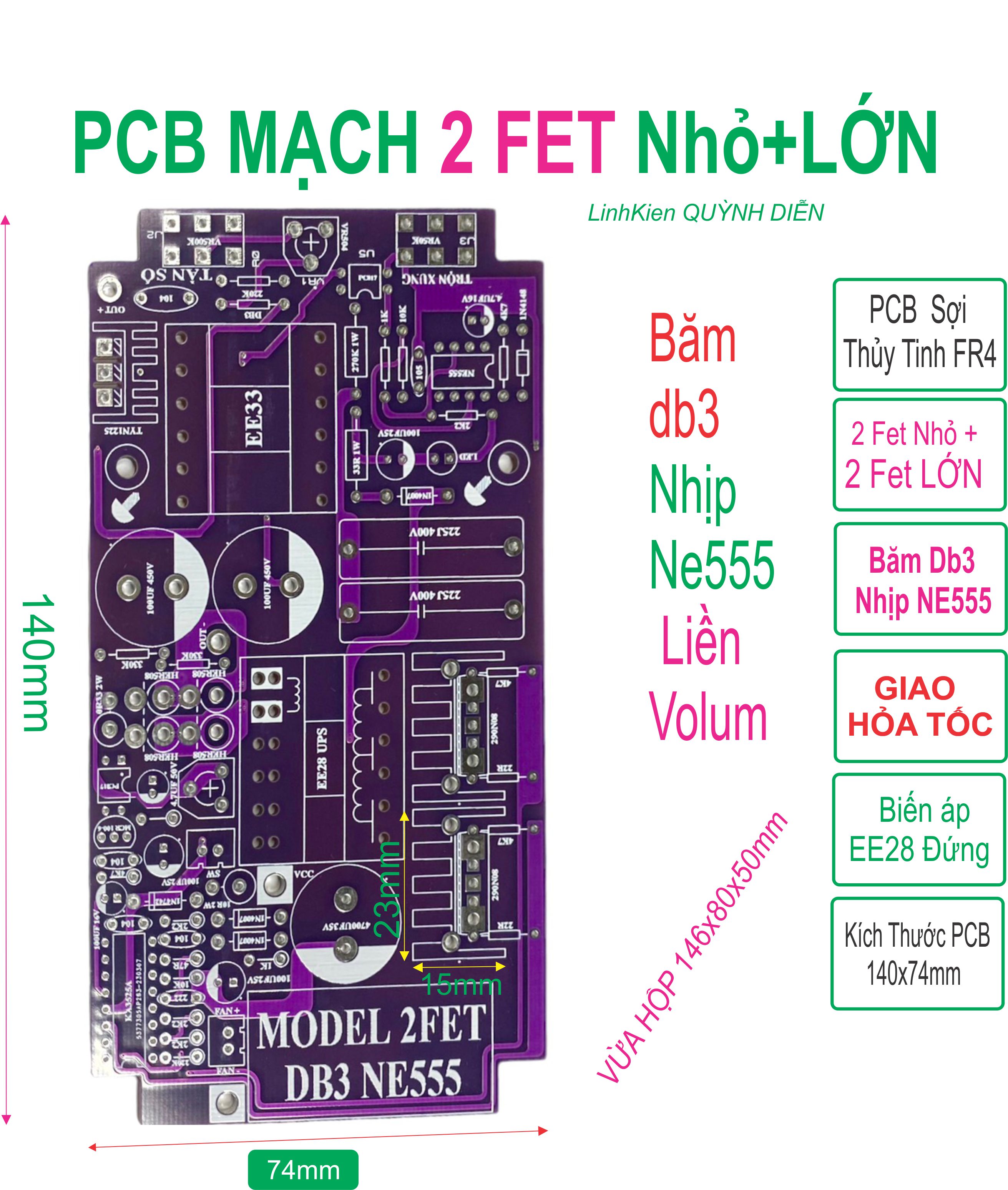 Pcb bo mạch kích điện 2 fet nhỏ + lớn băm db3 trộn 555