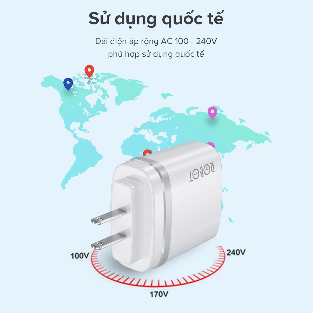 Bộ Cốc & Cáp Sạc ROBOT RT-K9U 2 Cổng USB - Hàng Chính Hãng