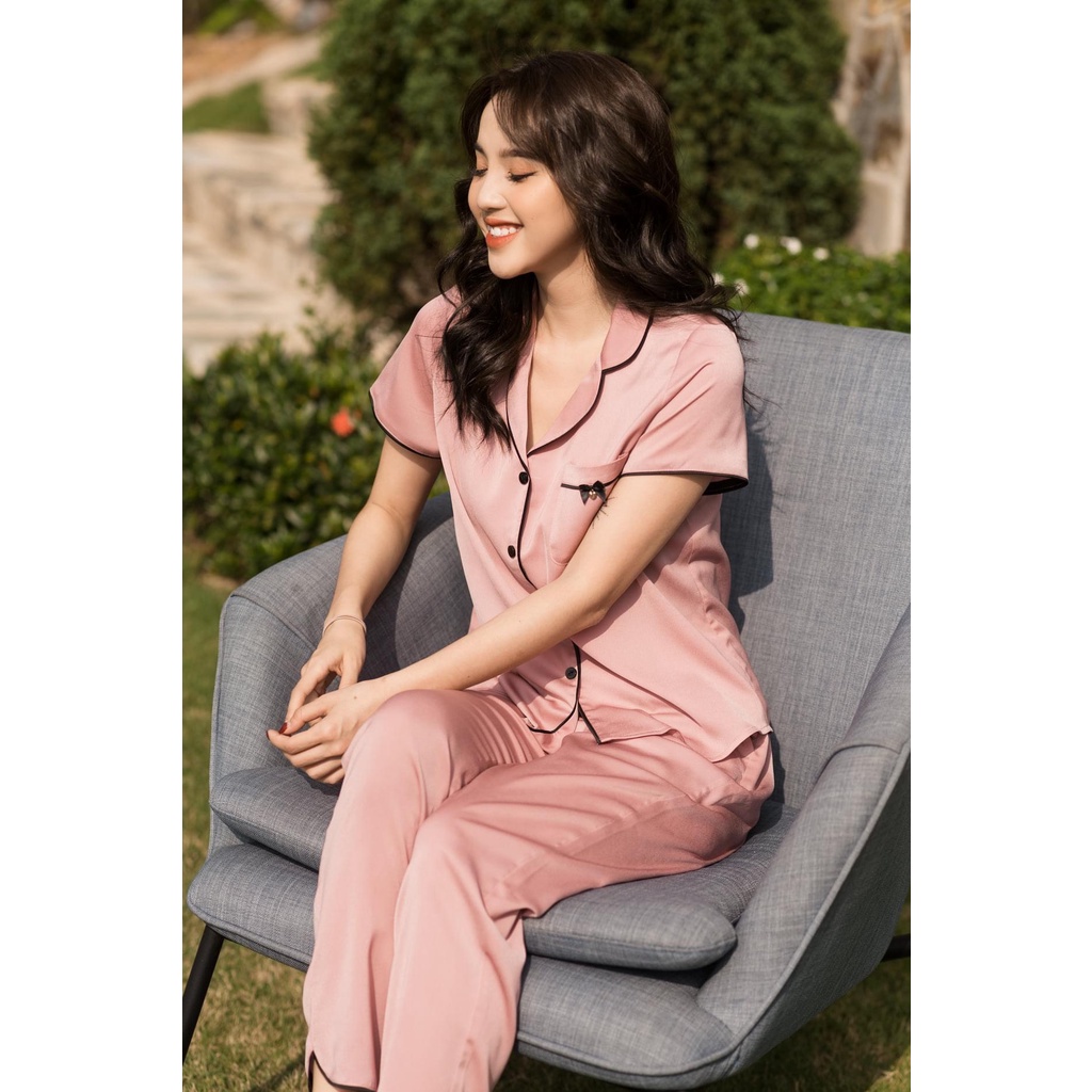 Bộ đồ ngủ nữ pyjama lụa gấm cao cấp bộ dài tay