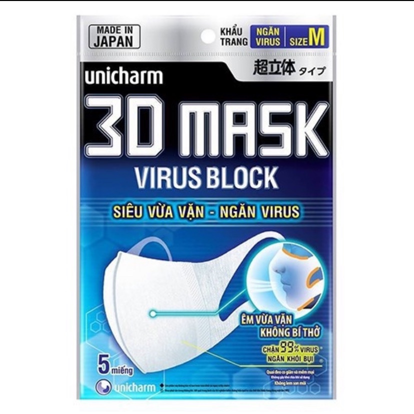 [HCM]Khẩu trang 3D Mask Virus Block(5 cái/ gói)
