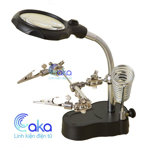 Kính lúp kẹp soi hàn mạch điện tử có đèn 2 Led và gác mỏ hàn