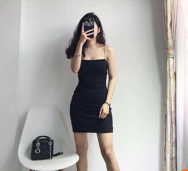 Đầm - Váy Ôm Body Hai Dây Sợi Bún Màu Đen