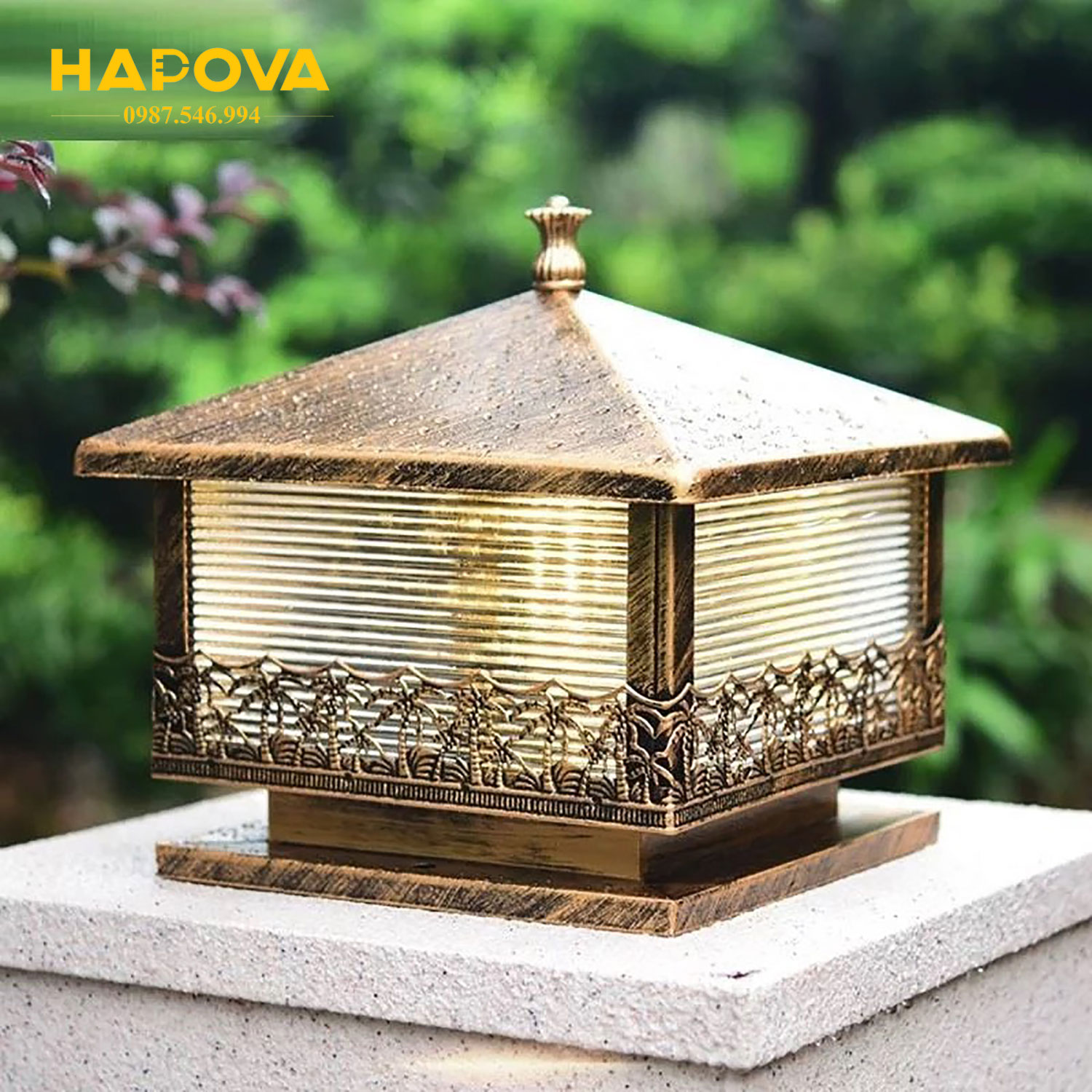 Đèn trụ cổng cây Dừa, đèn trang trí ngoài trời cỡ 300mm HAPOVA TC 7005
