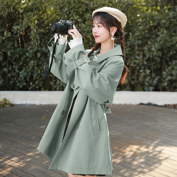 ＜928＞Áo Khoác Trench Coat Dáng Dài Vừa Kaki Áo Khoác Khí Chất Giản Dị Mẫu Mỏng Kiểu Nhật Thân Hình N