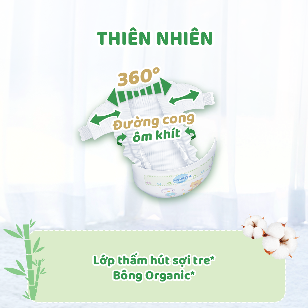 10 miếng Tã/ bỉm dán Molfix Thiên nhiên S (4kg - 8kg)