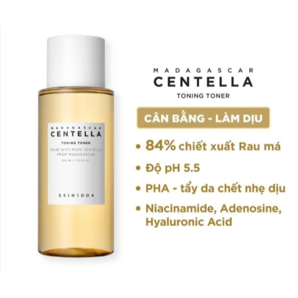 Nước hoa hồng Skin1004 - Toner Rau Má Madagascar Centella Toning phục hồi, tái tạo da nhạy cảm 210ml