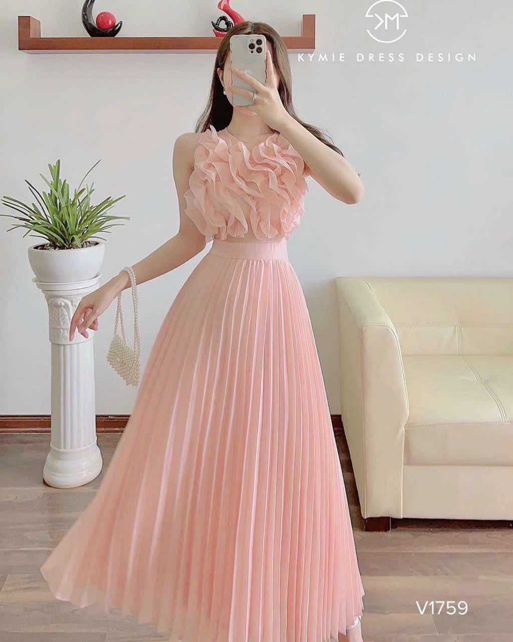 Đầm Xòe Dập Ly Bèo Ngực Voan Chinfon (có Lót)