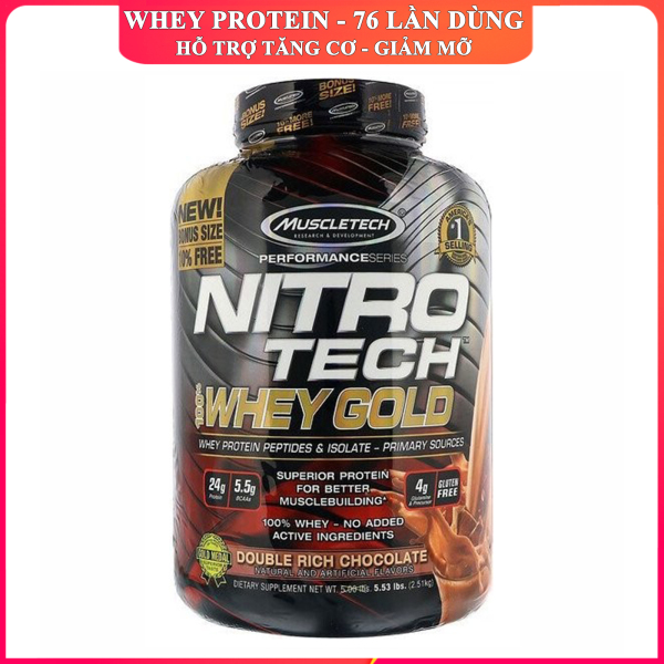 Sữa tăng cơ giảm mỡ Nitro Tech 100% Whey Gold của Muscle tech hộp 76 lần hỗ trợ tăng cơ giảm cân đốt mỡ tăng sức bền sức mạnh cho người tập gym và chơi thể thao