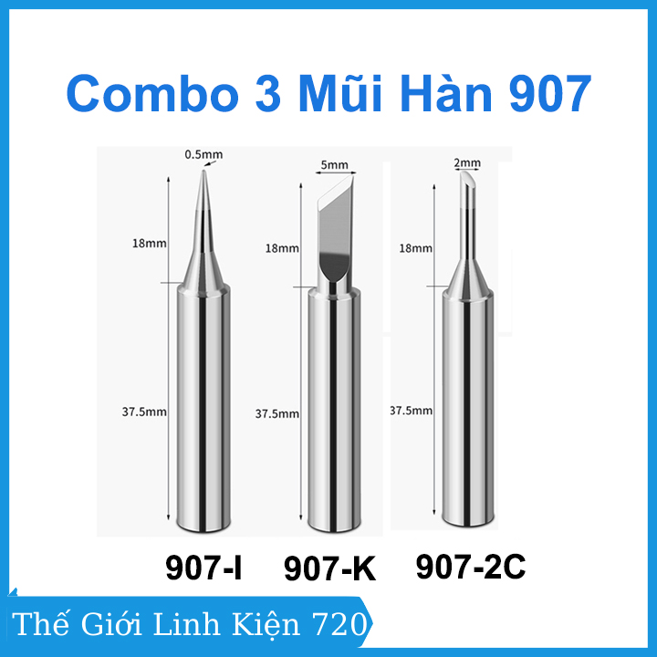 Bộ 3 mũi hàn 907 t-k, t-i, t-2c dùng cho tay hàn no.907 60w, 100w