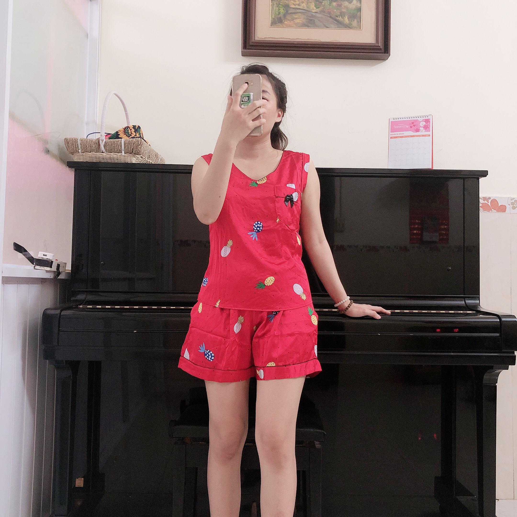 [HCM]Đồ bộ đùi lụa satin quả dứa siêu kute dưới 60kg
