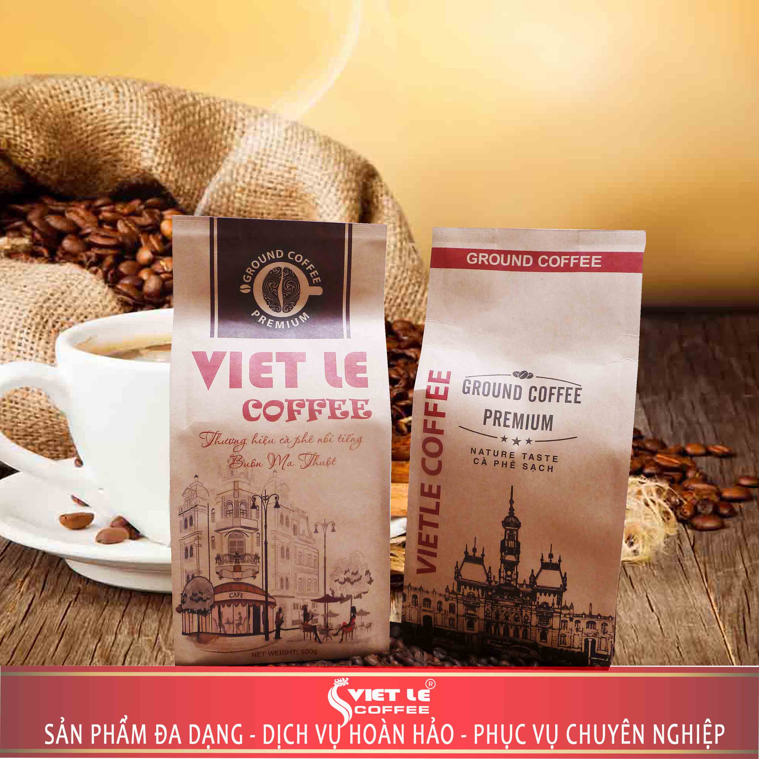 1kg Cà phê bột VIET LE Premium túi giấy cao cấp