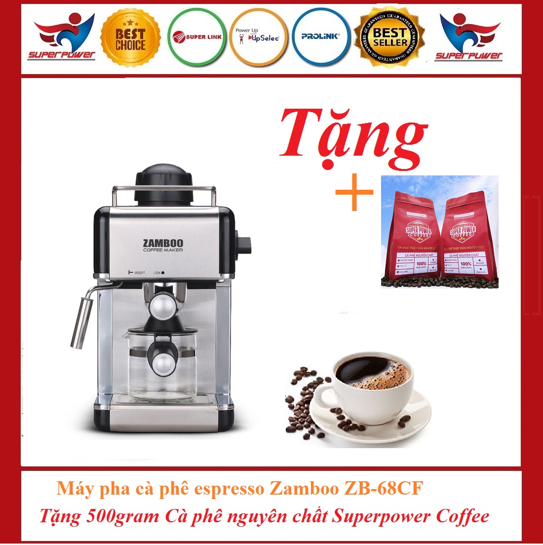 Máy pha cà phê espresso Zamboo ZB-68CF (3.5bar/800W) 3 màu Xanh+Đen