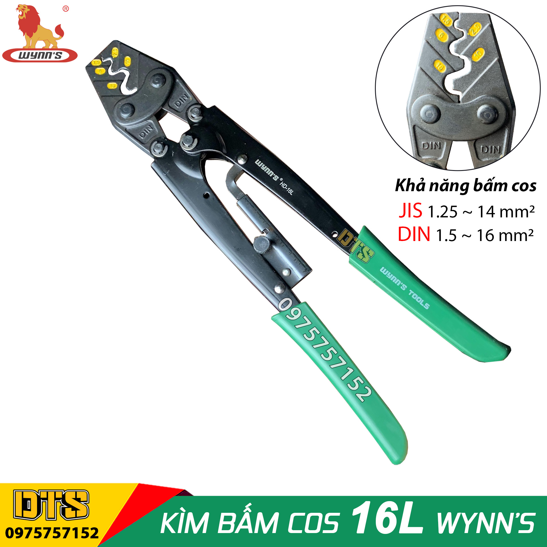 Kìm bấm cos cộng lực 16l 1.25 – 16mm2 wynn's hd-16l, hàm đúc thép carbon, tiết kiệm lực, độ chính xác cao, kìm bấm cos 16, kềm bấm cốt 16l, kìm bấm cosse, kìm cos, kềm cos, kìm bấm cos 16l, kìm bấm cote