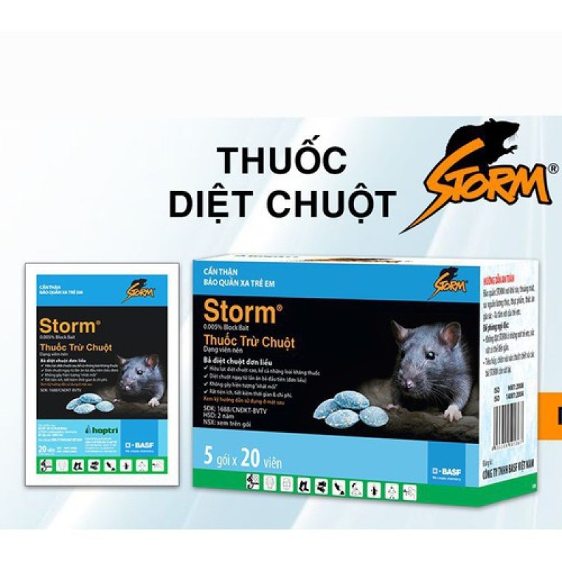 Bảng giá Combo 1 hộp 5 gói x 20 viên Thuốc Diệt Chuột Storm CHỐNG ĐÔNG MÁU - THUỐC CHUỘT Kẹo diệt chuột sinh học-