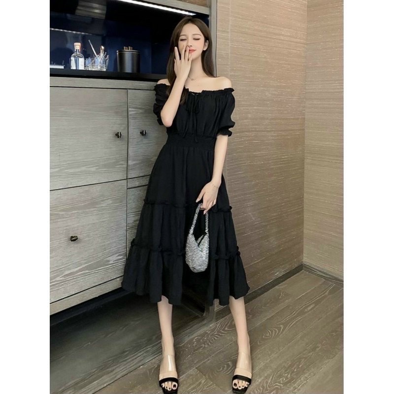 Đầm tầng trễ vai 2 màu