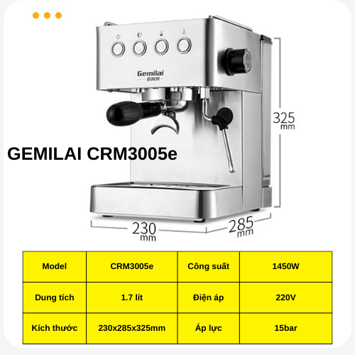 Máy Pha Cà Phê GEMILAI CRM 3005E - Chuẩn vị Espresso - sang trọng