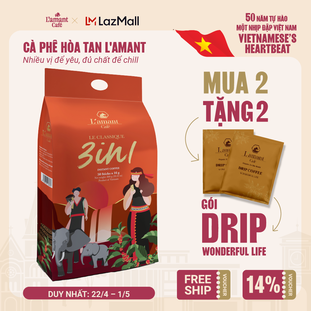 Cà phê hòa tan L’amant 3in1 - L’amant 3in1 Instant Coffee (50 sticks x 16g)