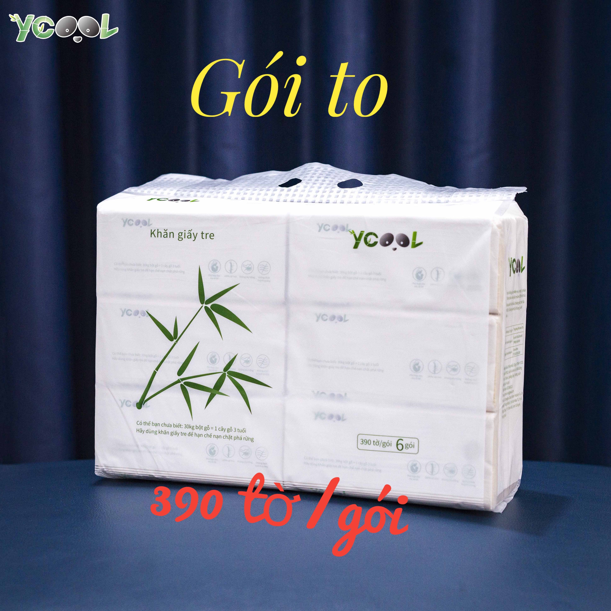Combo 6 gói Giấy ăn gấu trúc giấy vệ sinh khăn giấy tre YCOOL gói to 390