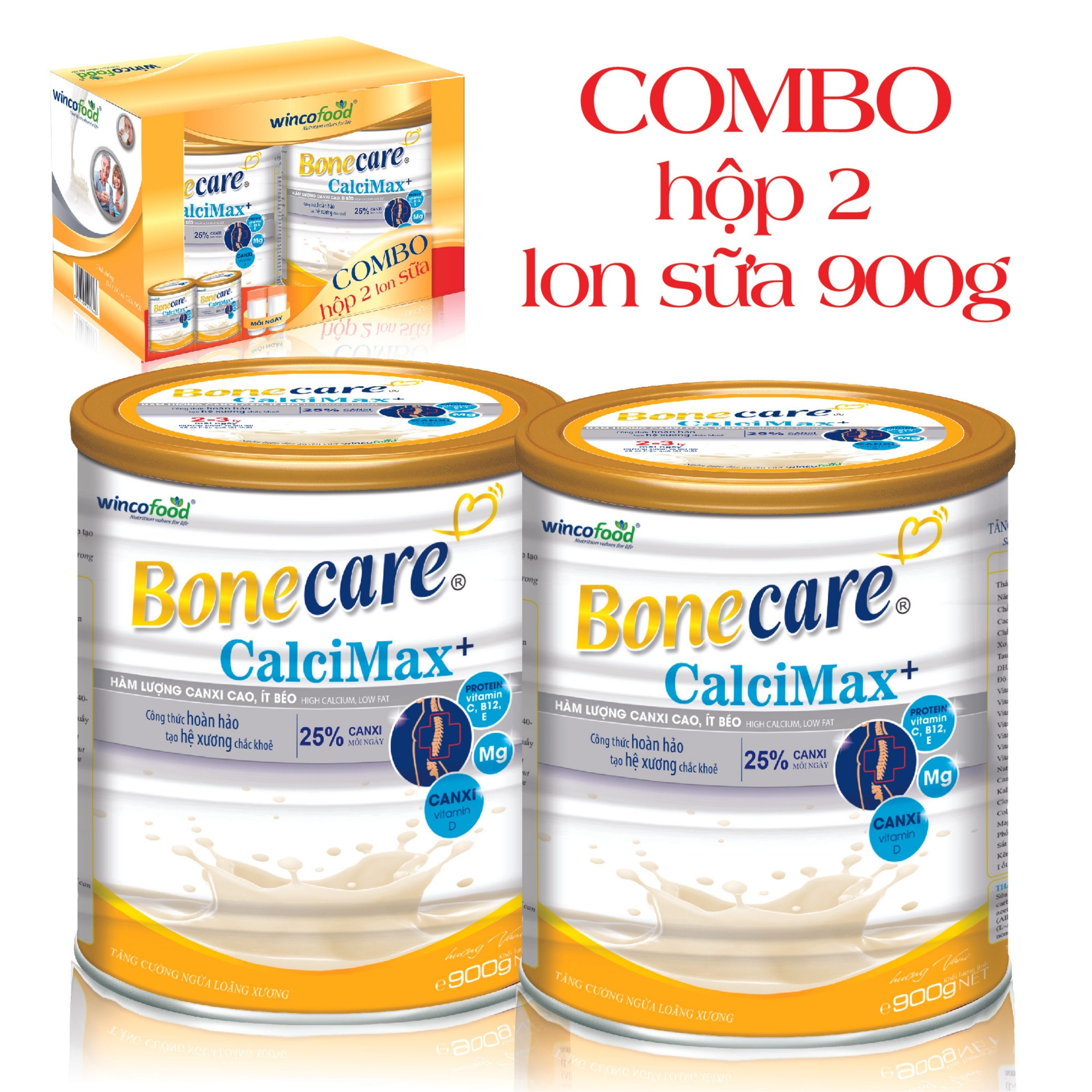 Combo 2 lon sữa bột Wincofood Bonecare Calcimax+ 900g dành cho người từ 18