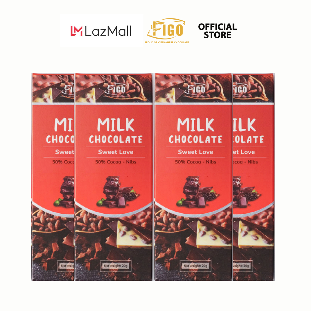 ĂN LÀ NGHIỆN-COMBO 4 HỘP 20G Kẹo socola Hạt cacao siêu ngon 20g Figo, đồ
