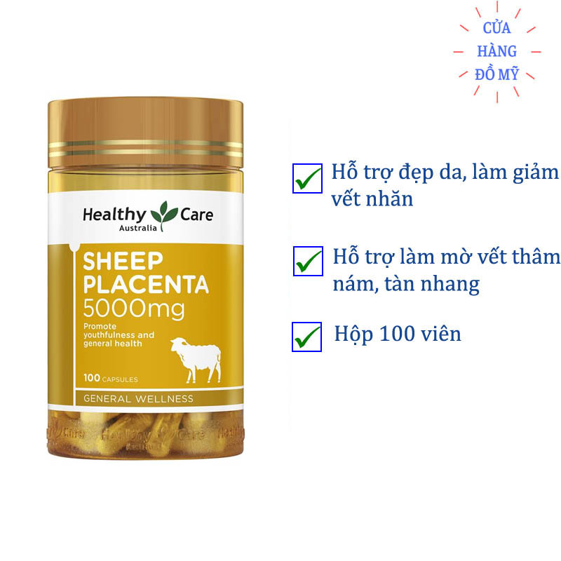 Viên uống Nhau Thai Cừu Healthy Care Sheep Placenta 5000mg 100 Viên - Shop Hong1008