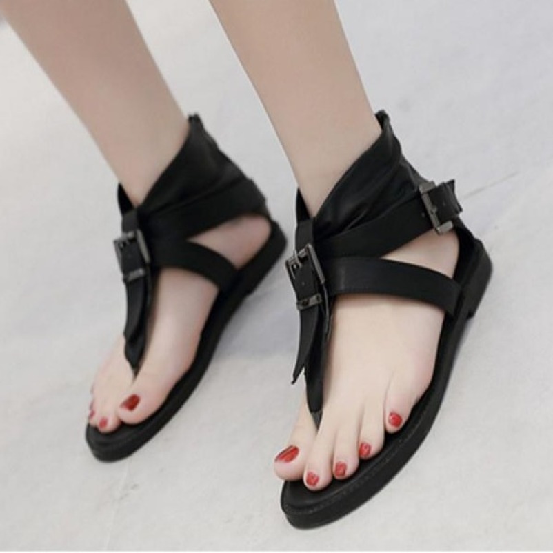(Bảo hành 12 tháng) Giày sandal nữ đế bệt quai kẹp phối khóa vuông - Giày nữ da mềm 2 màu Đen và Nâu bò- Elsa ES155 giá rẻ