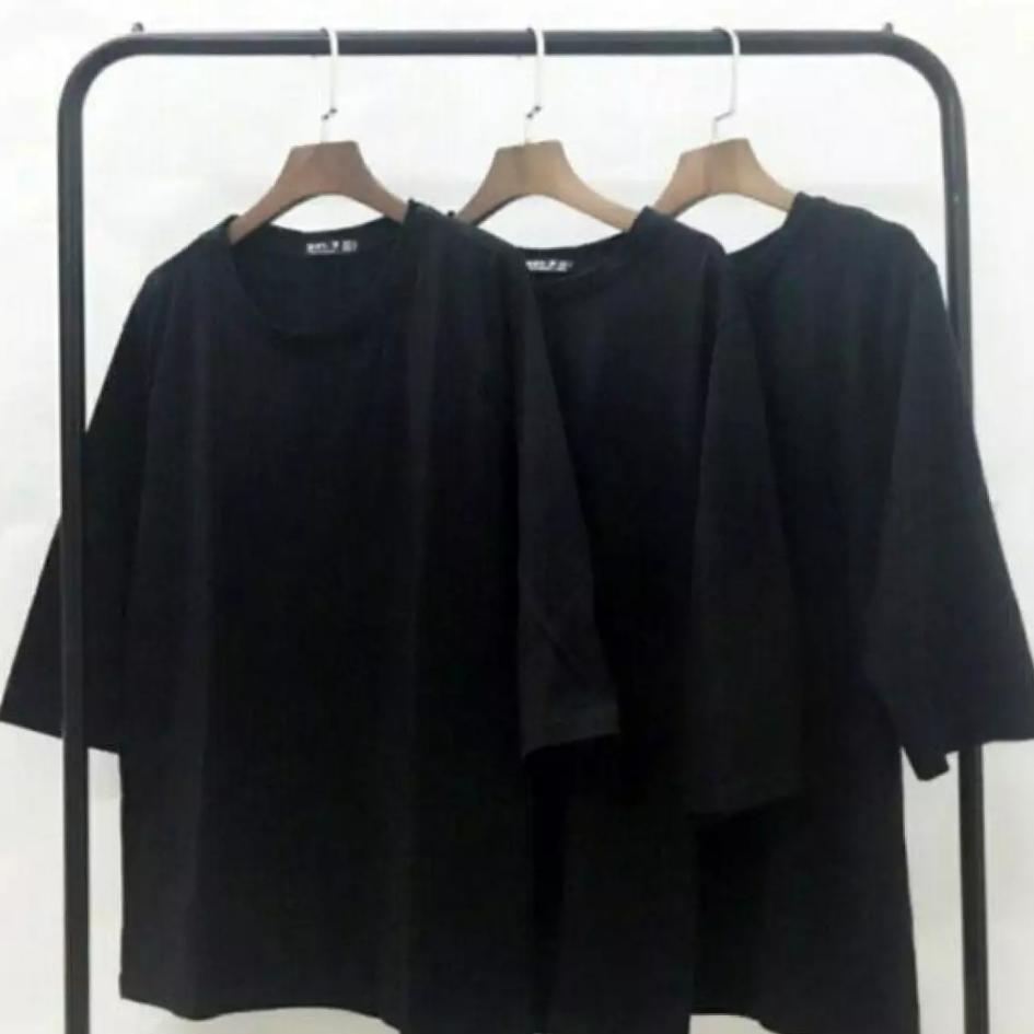 [HCM]áo thun tay lỡ nam nữ đen trơn