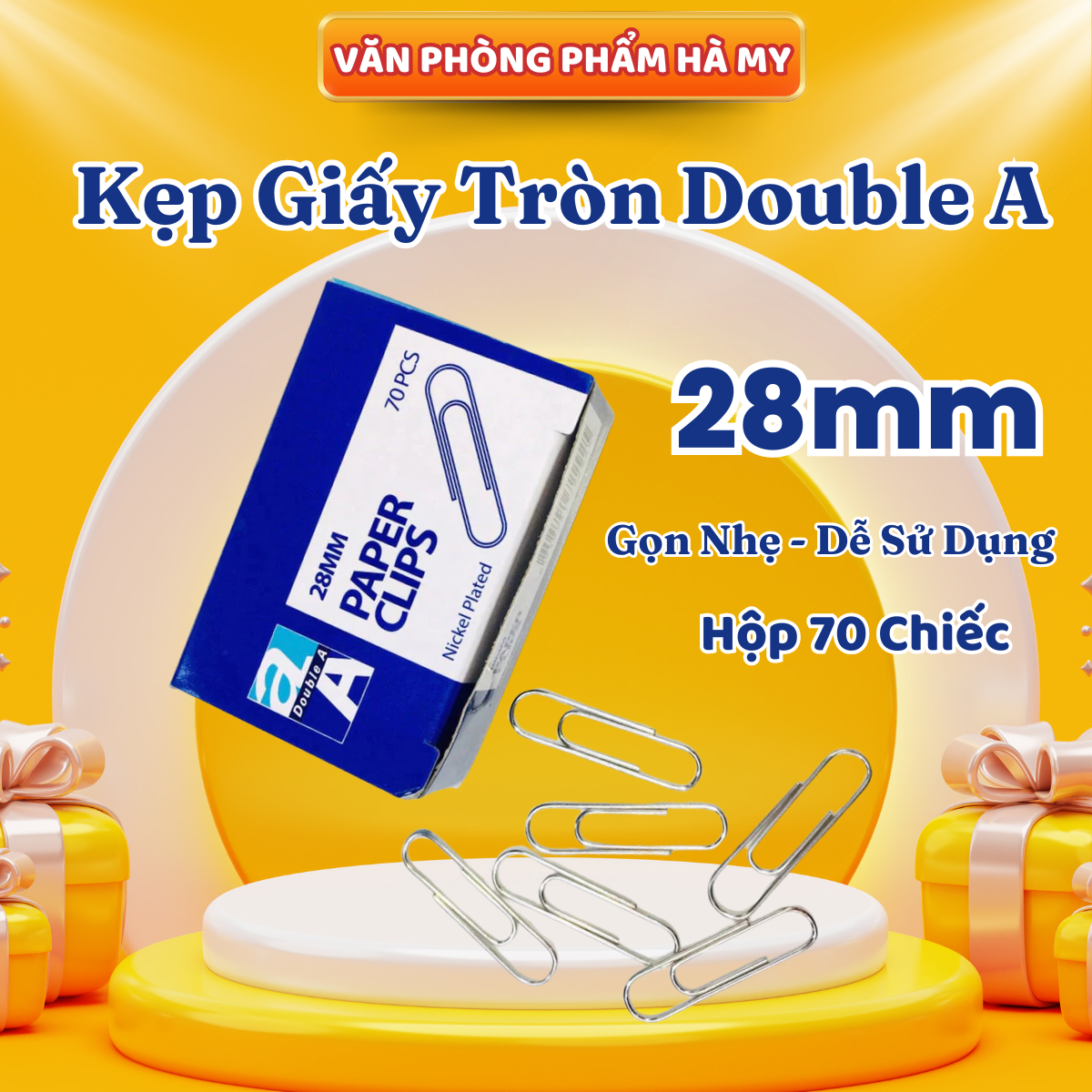 Kẹp Giấy Đầu Tròn Double A 28mm, Niken Bóng Chống Gỉ, Bền, Kẹp Chắc Chắn