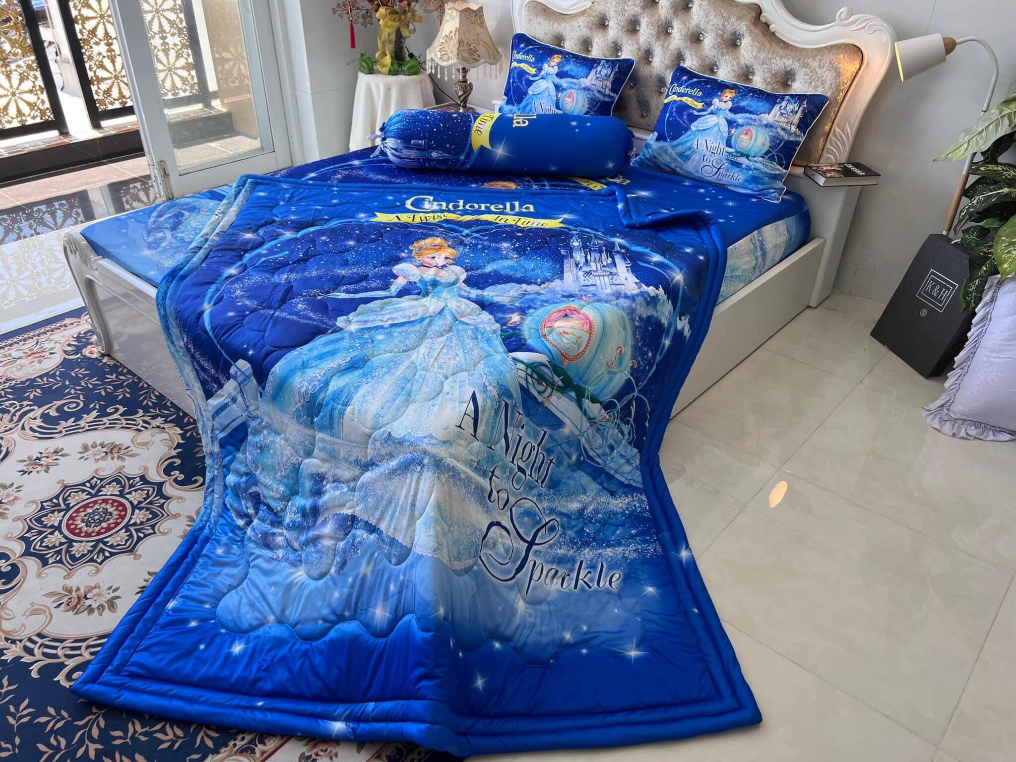 Bộ drap ga thun ý 5D mẫu công chúa elsa