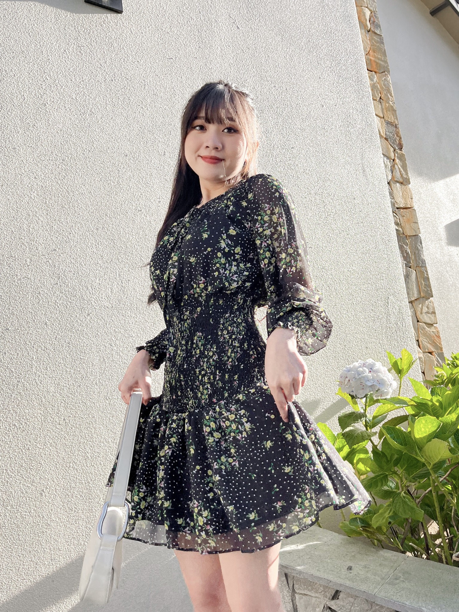 Đầm SANDRA - Đầm tay dài smocking eo cổ tròn