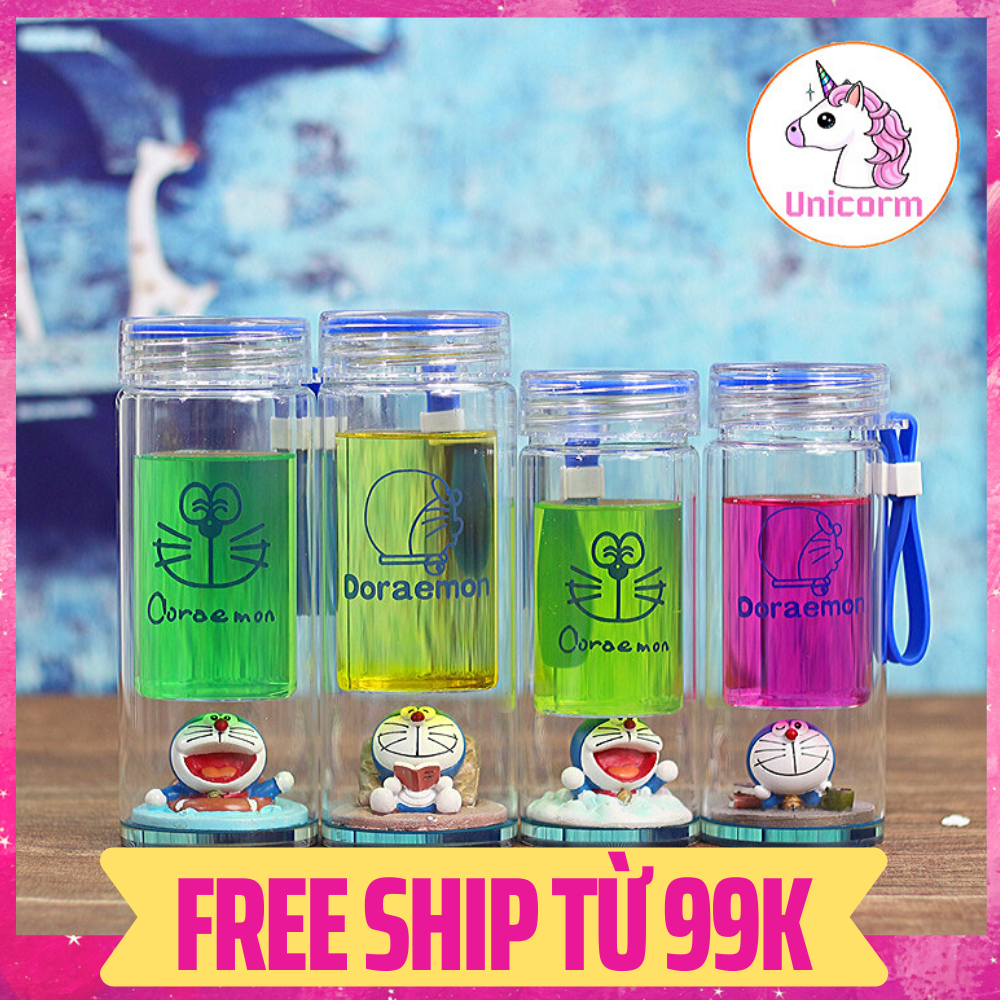 Bình nước thuỷ tinh Doraemon - bình thuỷ tinh doremon cực đẹp ( 2 lớp )