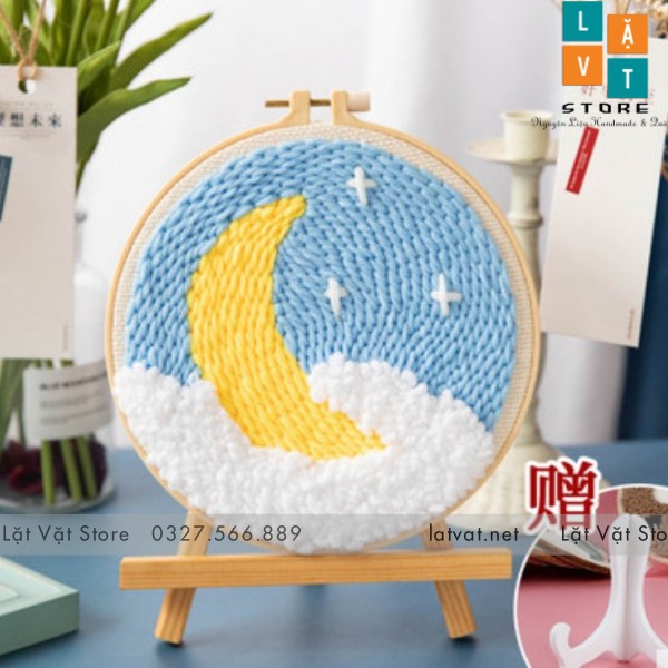 [HCM]Bộ Thêu Len Xù Trang Trí Decor Mặt Trăng Huyền Ảo - Punch Needle - Có Video hướng dẫn cơ bản
