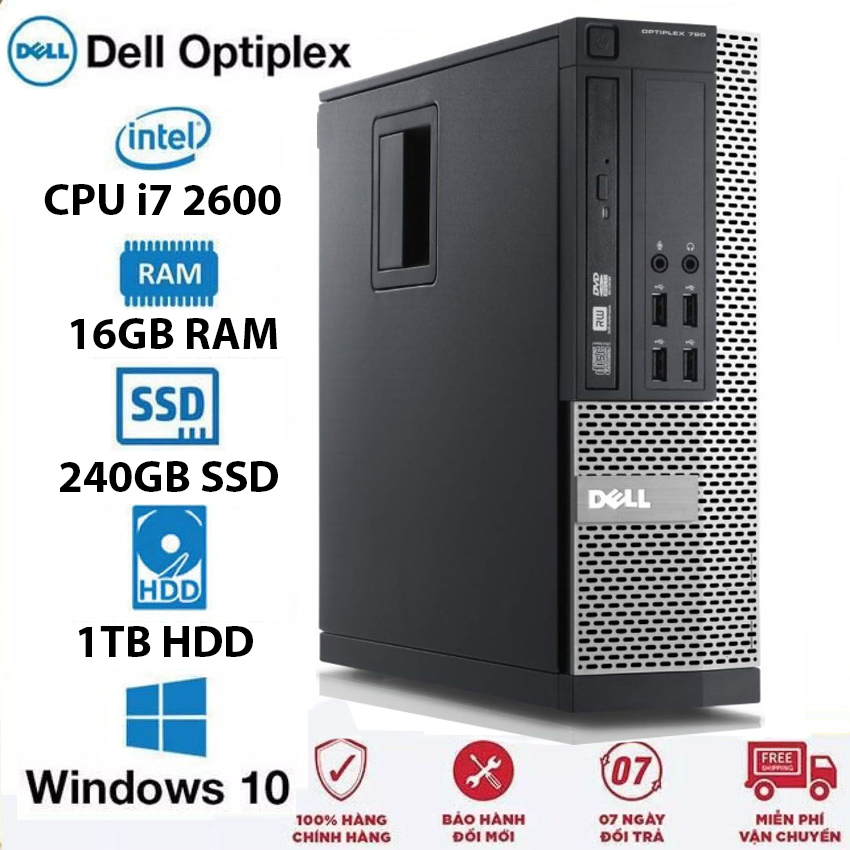 Máy tính đồng bộ Dell Optiplex 390/790/990 core i7 2600 Ram 16GB SSD 240GB HDD 1TB -Tặng USB thu wifi , Bàn di chuột- Hàng Nhập Khẩu - Bảo Hành 12 Tháng