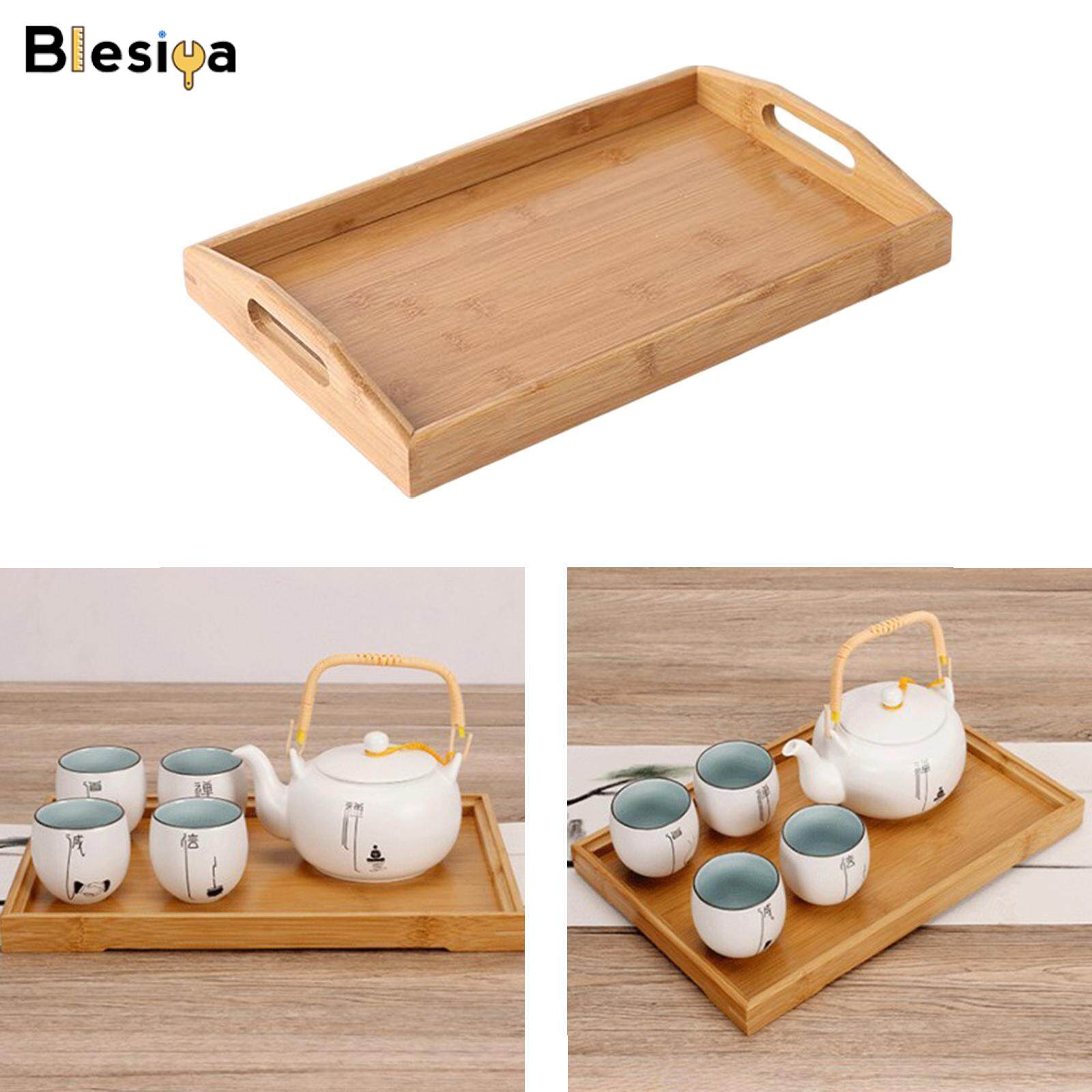 Blesiya Rustic Bamboo Serving Trays for Kitchen Coffee, Tea, Drinks Home Decor