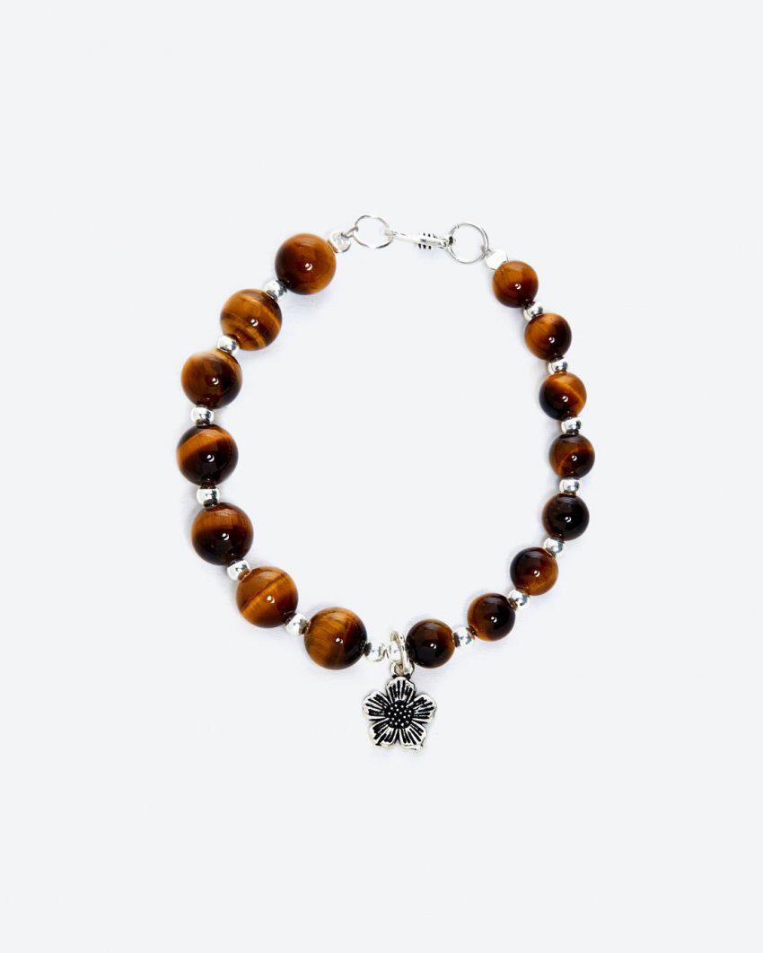 [HCM]Vòng Tay Đá Mắt Hổ Phối Charm Hoa Bạc Mệnh Thổ Kim 10mm - Ngọc Quý Gemstones