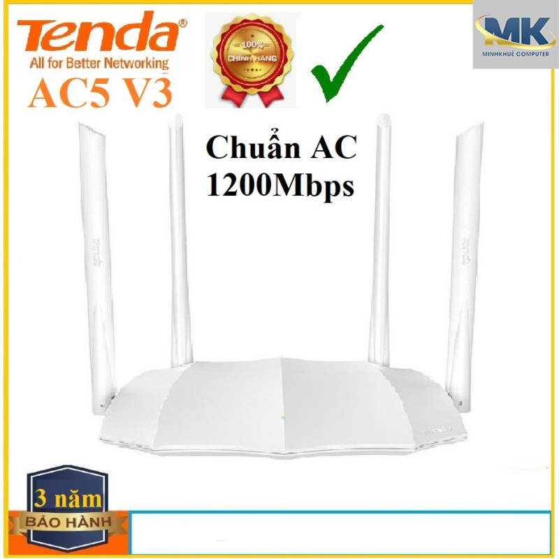 Bảng giá Bộ phát wifi không dây Tenda AC5 băng tần kép 1200Mbps- Hàng chính hãng Phong Vũ