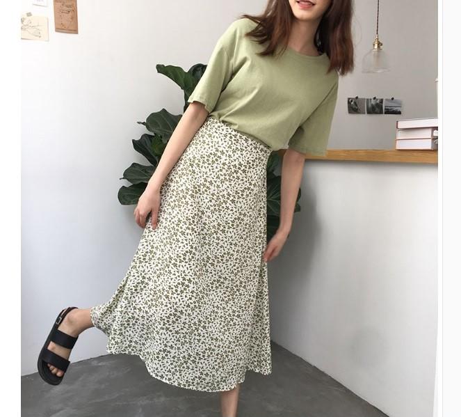 Chân váy voan dáng dài hoa lá ulzzang