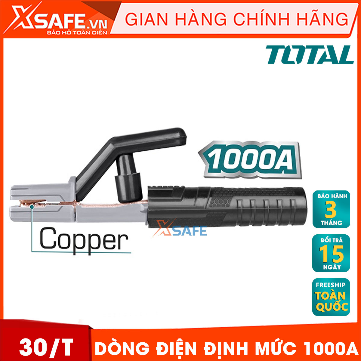 Nippers welding 1000A TOTAL TWAH10006 new designs. Nippers welding have rated current 1000A, suitable used for welding machine MMA's total, genuine warranty 3 month-product genuine XSAFE