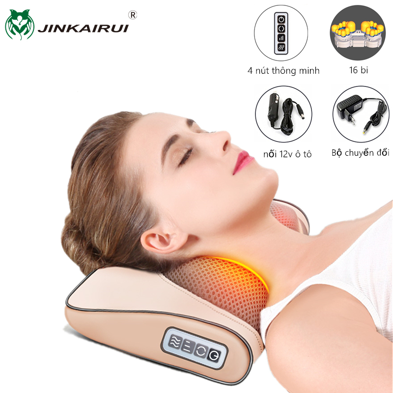 Jinkairui Gối massage Mát xa cổ Hồng Ngoại 8 Bi (Mỗi bên) Gối Massage Toàn Thân Tặng đầu nối 12v ô tô