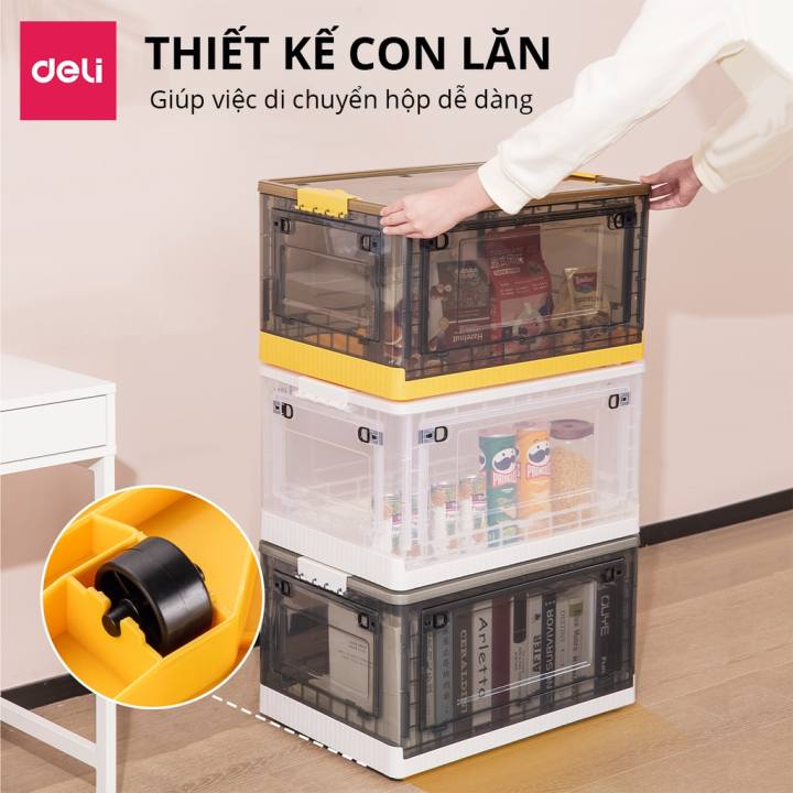 Hộp Đựng Đồ Cỡ Lớn Deli Có Nắp Đậy, Bánh Xe Cao Cấp Nhiều Kích Cỡ 28L/ 55L/ 86L Có Thể Tháo Lắp Tiết Kiệm Không Gian - VS484 - Hình ảnh 8