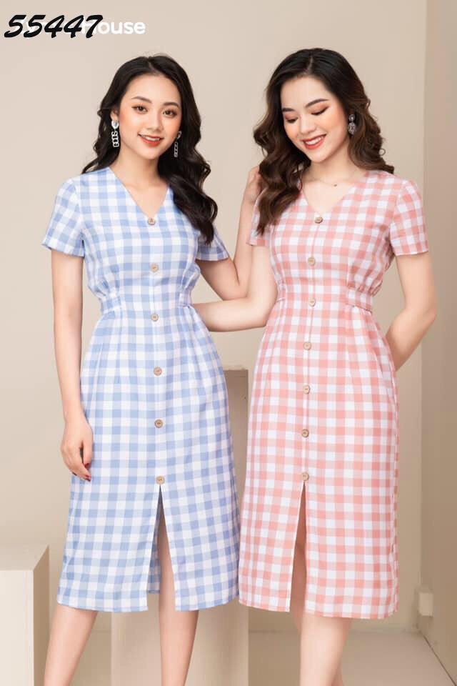 [HCM]ĐẦM SỌC CARO NỮ CHIẾT EO XINH XẮN