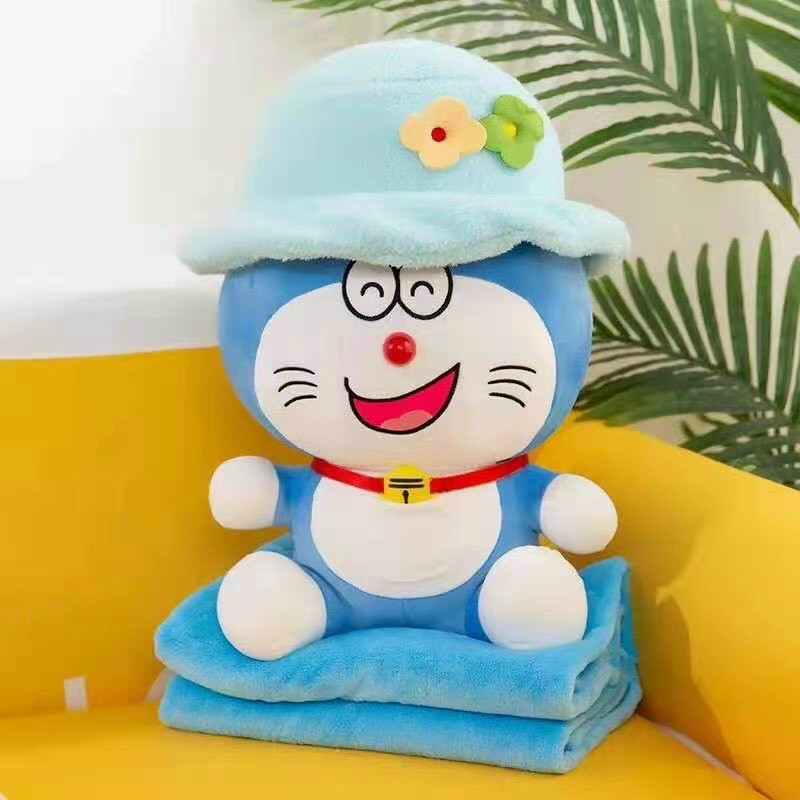 [HCM][KÈM MỀN] Bộ Chăn Mền Gối Ôm Đoorremon Kèm mền 1m7 Đội Mũ. Gấu Bông Kèm mền dễ thương dành cho bé yêu. gấu bông doremon dành cho bé. để mang đi chơi đi học đi du lịch vv.
