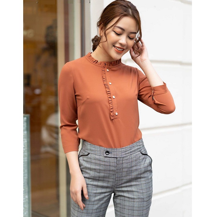 Women office ruffle collar shirt