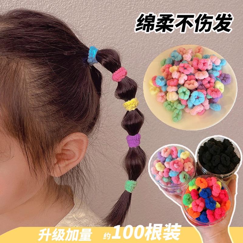 Hộp 100 dây buộc tóc phồng mềm cho bé gái