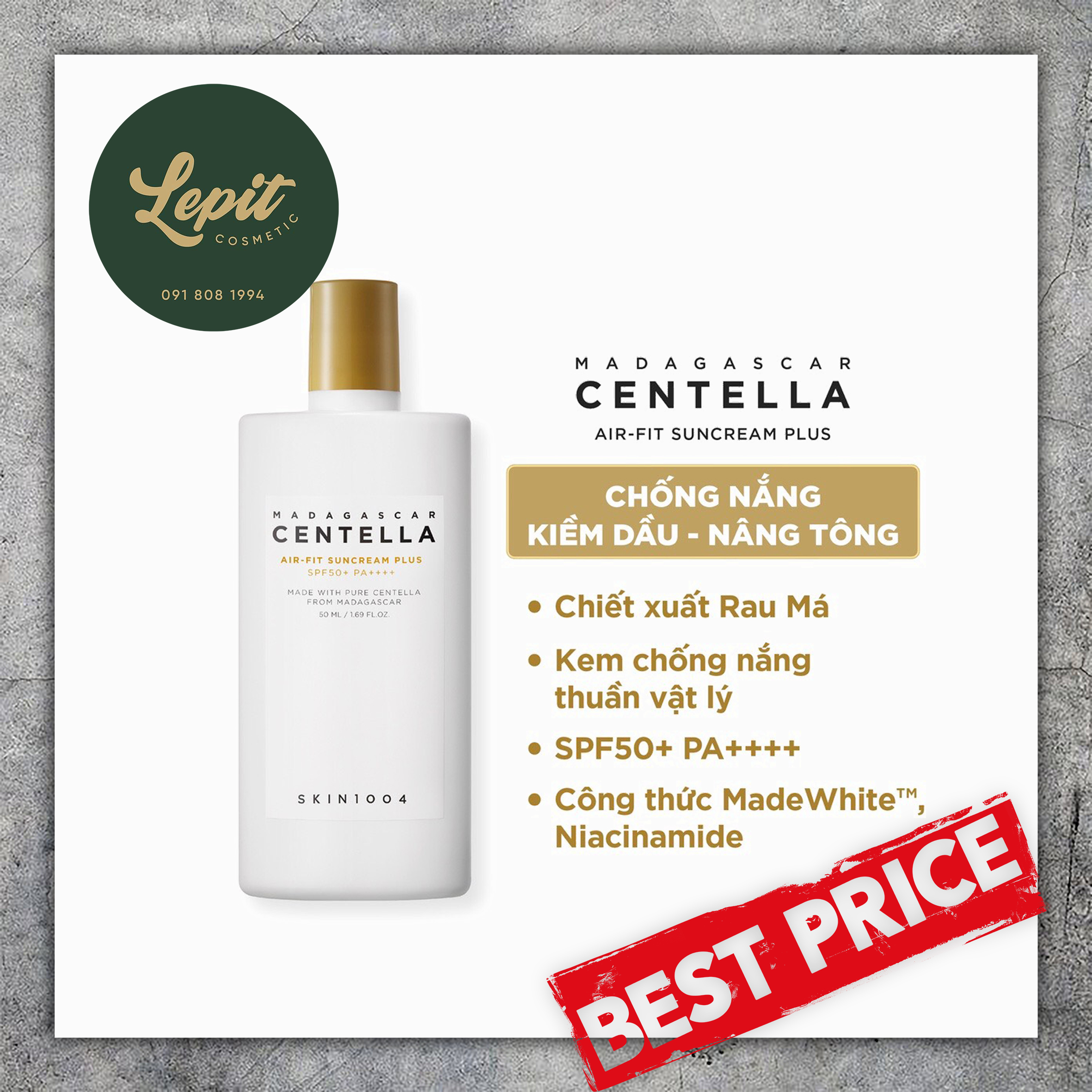 [Mẫu mới 2021] Kem Chống Nắng Skin1004 Madagascar Centella Air-fit Plus Suncream 50ml [Lepit Cosmetic]