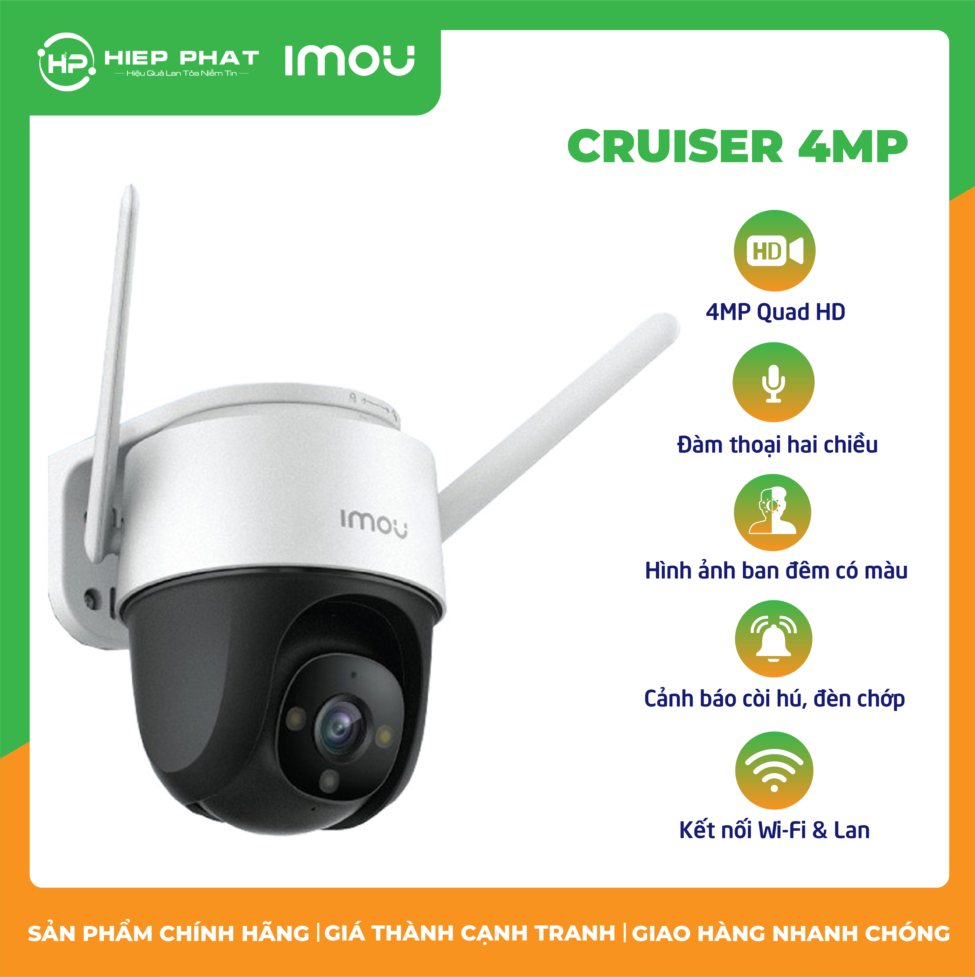 IMOU cruiser 4MP (ipc-s42fp) QHD I 355 degree cam i 4 modes night vision full color technology I alarm buzzer + IP66 light I