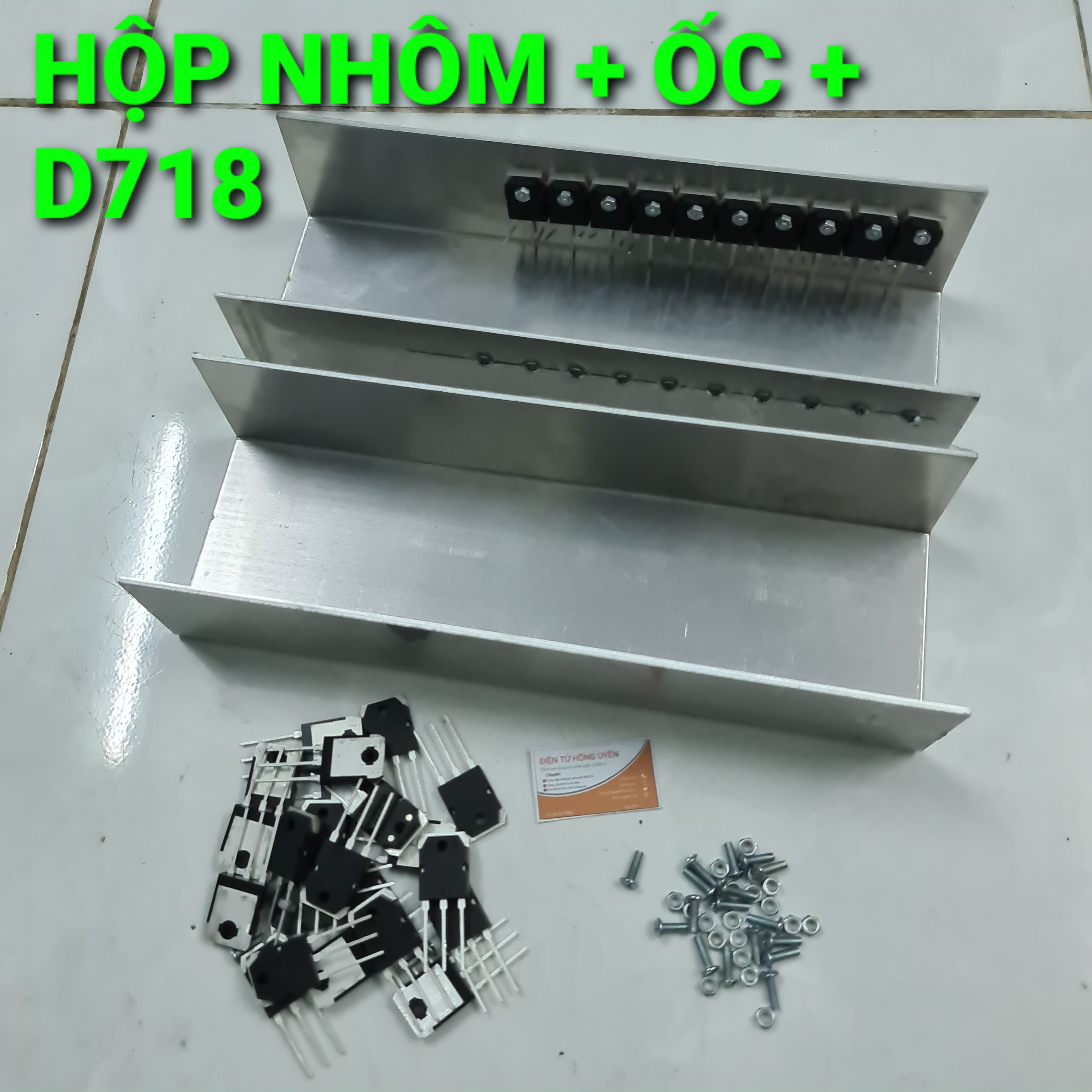 Linh kiện làm máy cơ 2 vế c chung 20 - 22D718. Combo Hộp nhôm giải nhiệt dày 2 li + 20 con D718 + ốc bắt sò D718.