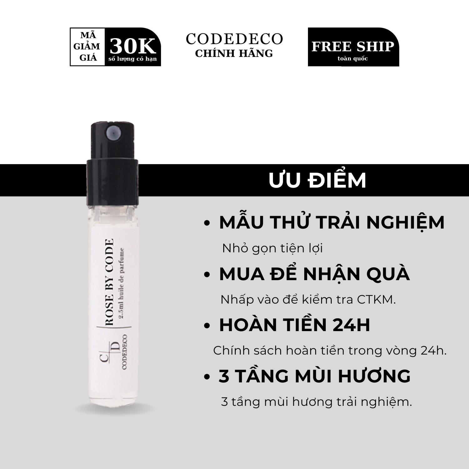Tinh dầu nước hoa CODEDECO Rose By Code Vial 2.5ml thanh lịch, bí ẩn, thu hút