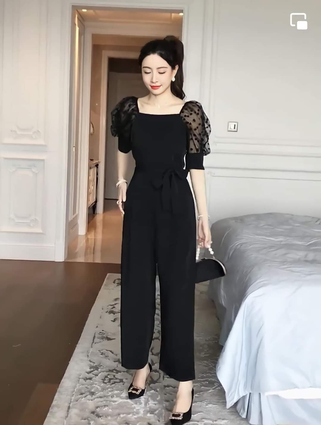 SET JUM ỐNG RỘNG PHỐI NƠ EO SANG CHẢNH