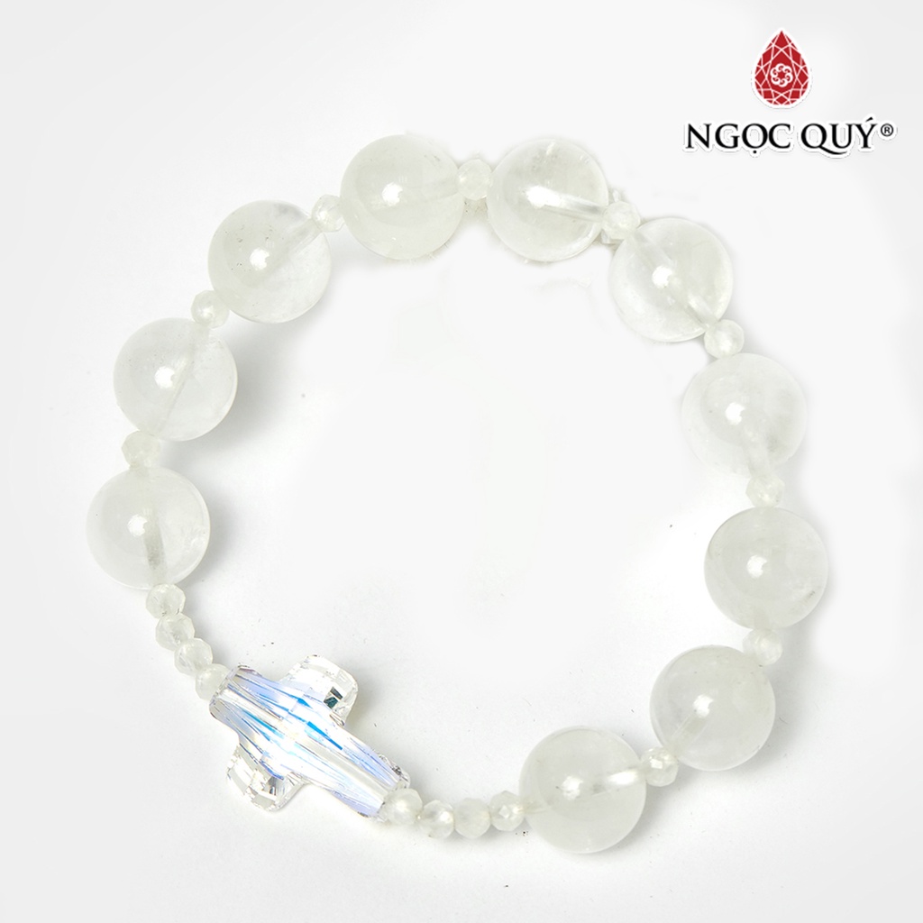 Vòng chuỗi mân côi thạch anh ưu linh trắng - ngọc quý